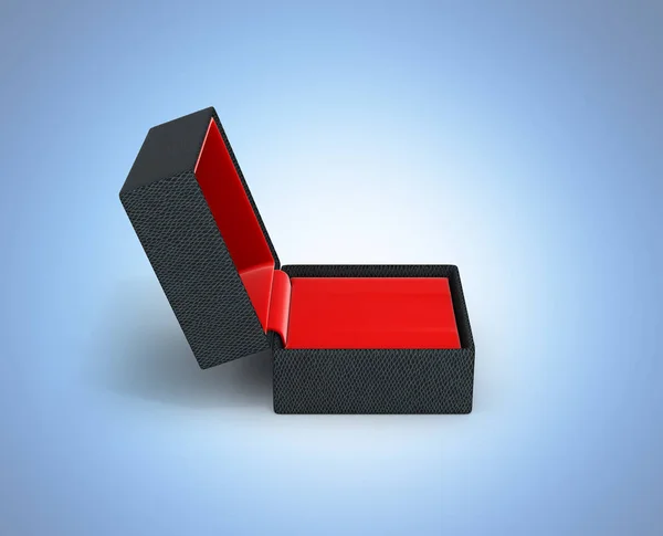Nyitott ajándékdoboz piros anyaggal, oldalnézetből kék gradien — Stock Fotó