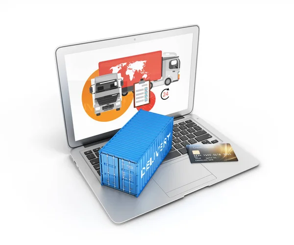 Delivery concept Cargo container with a credit card placed on a — Stock Photo, Image