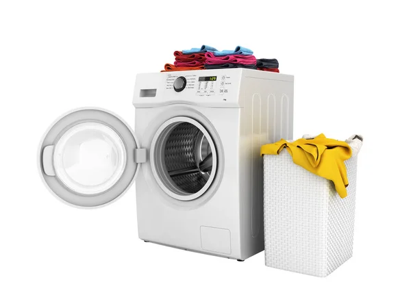 Begreppet tvätt kläder tvättmaskin med färgade handdukar en — Stockfoto