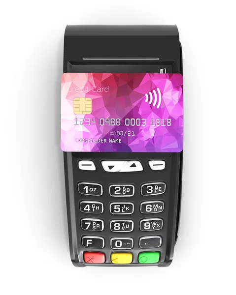 Concept de paiement tactile terminal POS avec carte de crédit sur elle isolat — Photo