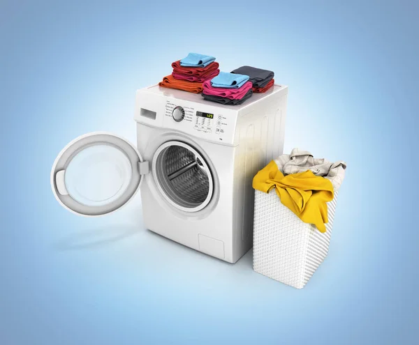 Concept van wassen kleding wasmachine met een open deur col — Stockfoto