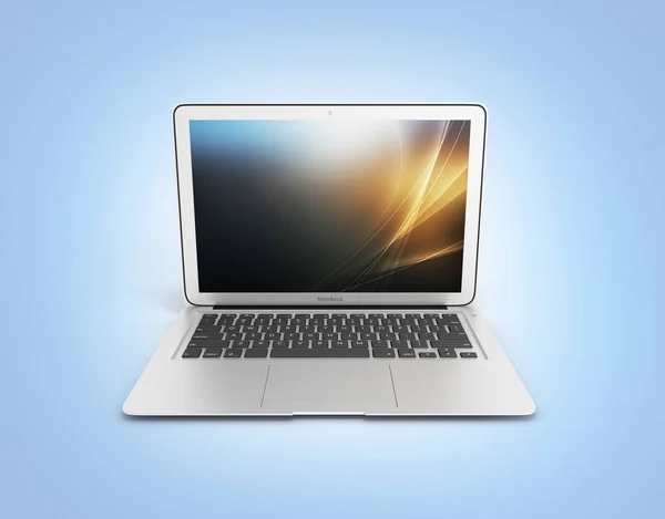 Modern laptop isolated on blue gradeient background 3d — Stock Photo, Image