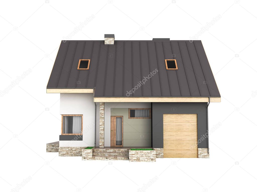 Illustration of a modern house with a garage side view without s