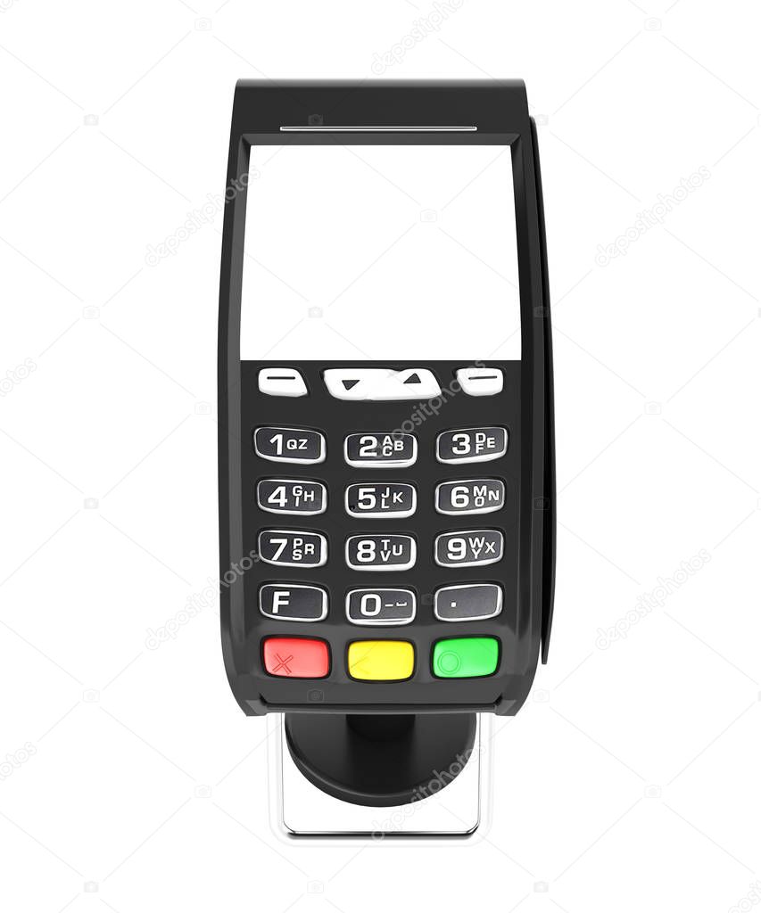 card payment terminal POS terminal top view with empty screen is