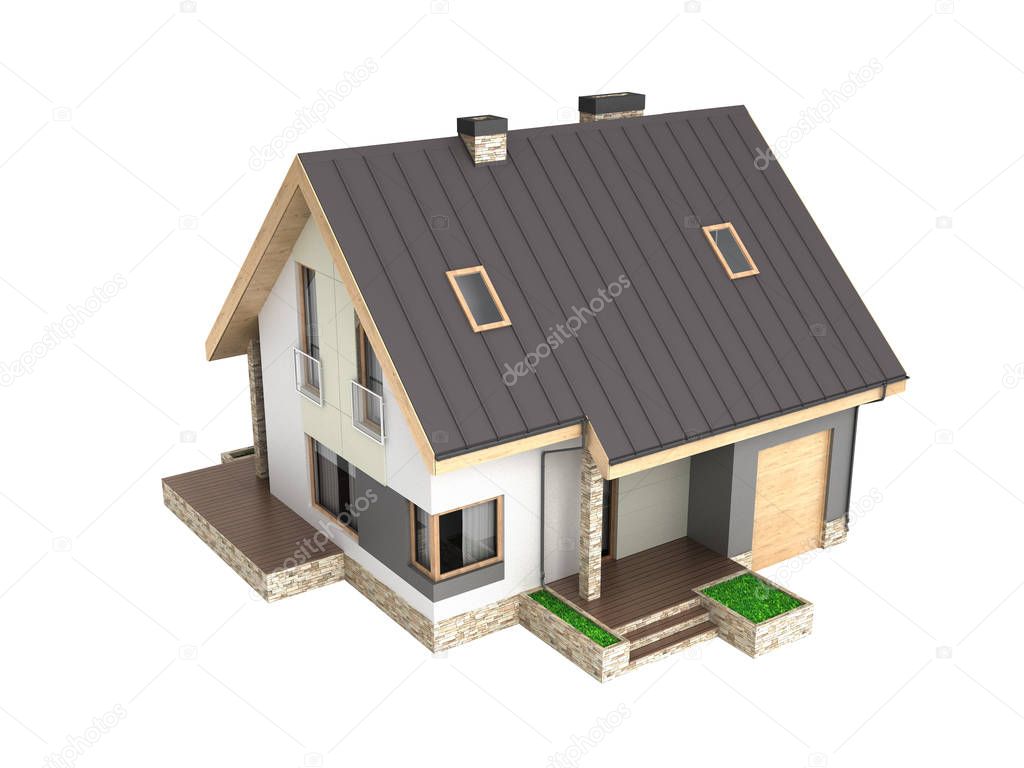 Illustration of a modern house with a garage without shadow isol