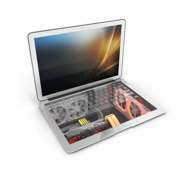 Потужний ноутбук концепції ноутбука з потужним комп'ютерним компонентом — стокове фото