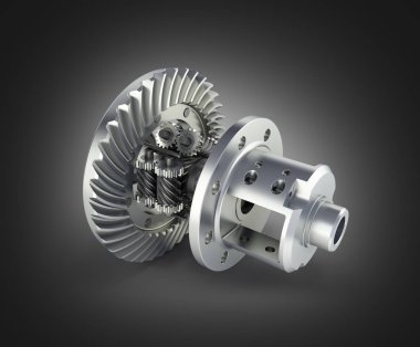 The differential gear in detal on black gradient background 3d i clipart