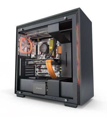 Soğutma açık bilgisayar kırmızı ışık efektleri ve su soğutmalı