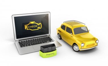 Araç tanı konsepti Obd2 kablosuz sca ile dizüstü bilgisayarın kapat'ı