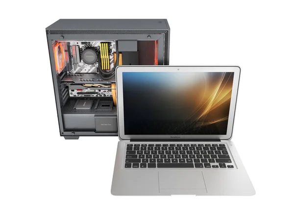 Laptop Ένα Ισχυρό Επιτραπέζιο Υπολογιστή Που Απομονώνονται Λευκό Φόντο Εικόνα — Φωτογραφία Αρχείου
