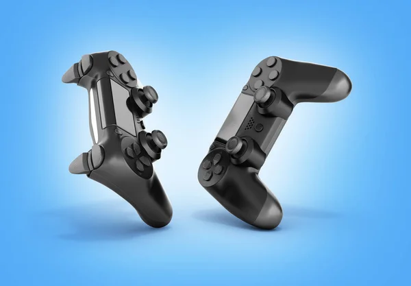 Black Gamepad Isolated Blue Gradient Background Rendering — Stock Photo, Image