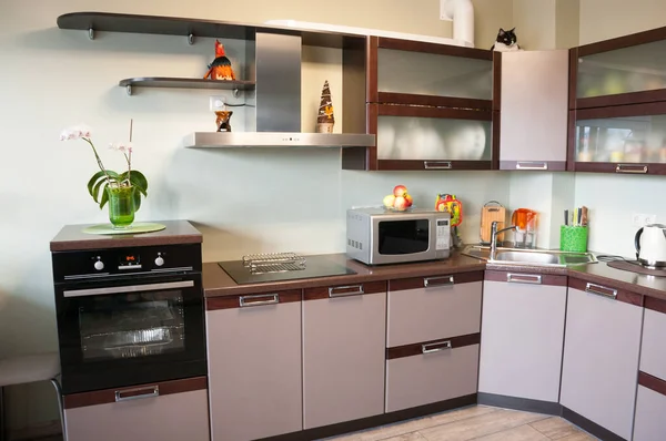 Modern mutfak iç dekorasyonu kahverengi tonlarda yapılır.