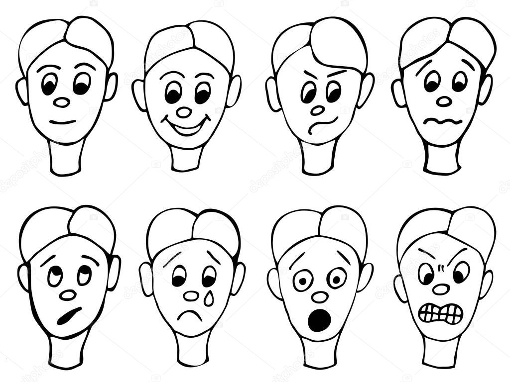 Black And White Set Of Emotions A Man S Face Illustration Of A Hand Drawn Drawing In A Doodle Style Vector Premium Vector In Adobe Illustrator Ai Ai Format Encapsulated