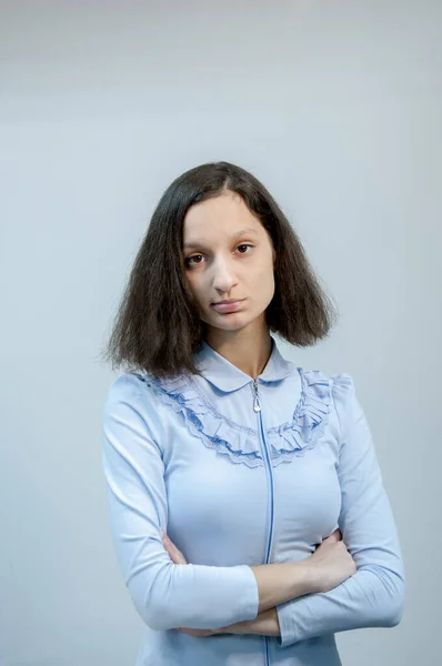 Портрет Молодого Офисного Работника Девушка Голубой Рубашке — стоковое фото