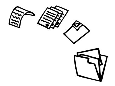 Açık dizin ve belgelerin siyah beyaz resmi, farklı belgeler dizine, vektör resmine uçuyor