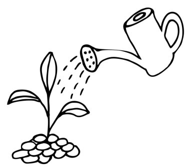 Bir sulama kutusunun sulama ikonu madeni paralardan filizlenen bir bitki, kar büyüme konsepti, vektör illüstrasyonu