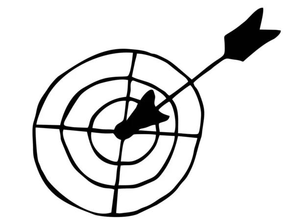 Icona Freccia Bianco Nero Colpito Bersaglio Illustrazione Vettoriale — Vettoriale Stock