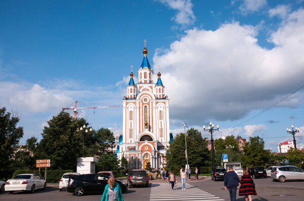 Russia, Khabarovsk, August 2019: Grado-Khabarovsk Cathedral of the assumption Of the mother of God in Khabarovsk