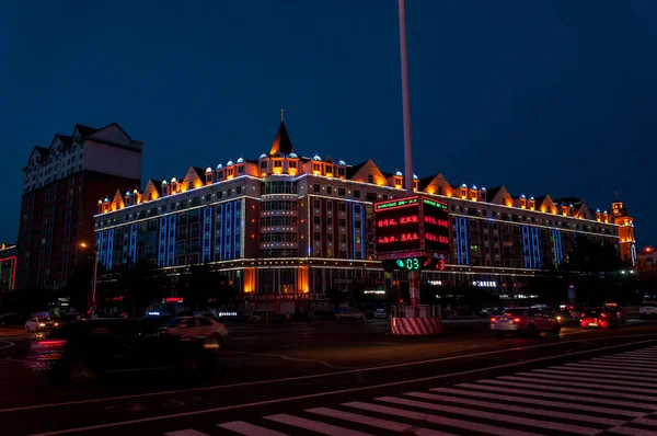 China Heihe Julio 2019 Calles Nocturnas Ciudad China Heihe Verano —  Fotos de Stock