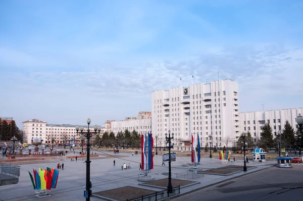 Russia Khabarovsk Maggio 2019 Palazzo Dell Amministrazione Bianca Piazza Lenin — Foto Stock