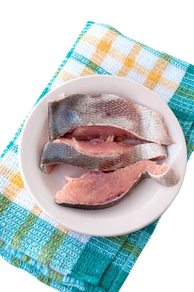 Napkin Plate Raw Red Fish — Stock Photo, Image