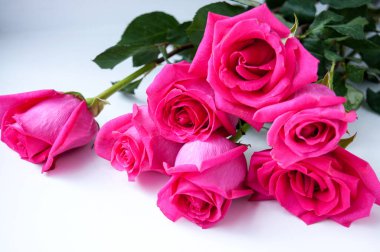 Masanın üzerinde pembe güller var.