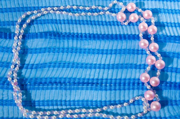 Ruban Ondulé Bleu Doublé Cadre Perles — Photo