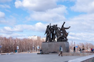Russia, Komsomolsk-on-Amur, April 21: Monument to the first builders of Komsomolsk-on-Amur clipart