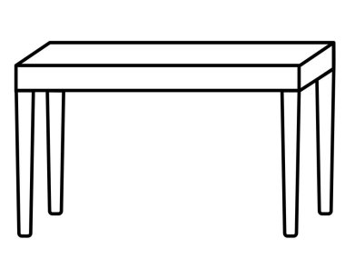 Masa simgesi, siyah beyaz mobilyalar. Beyaz arkaplanda izole edilmiş vektör resmi