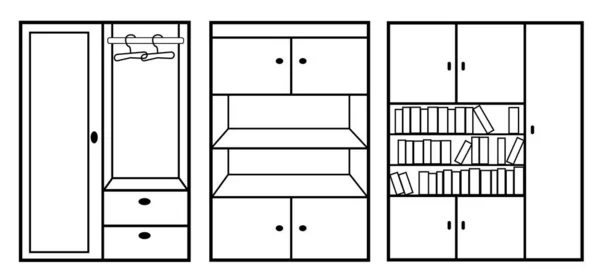 一套图标三个不同的橱柜 黑色和白色的家具 在白色背景上孤立的矢量图像 — 图库矢量图片