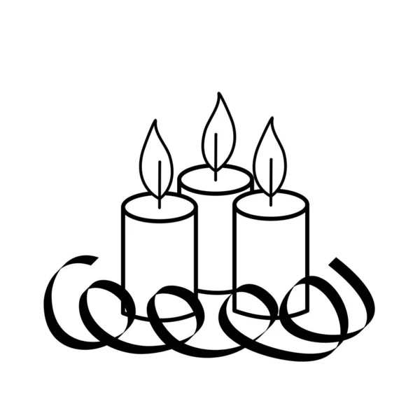 Ikone Aus Drei Brennenden Kerzen Und Einer Serpentine Neujahrsstillleben Schwarz — Stockvektor