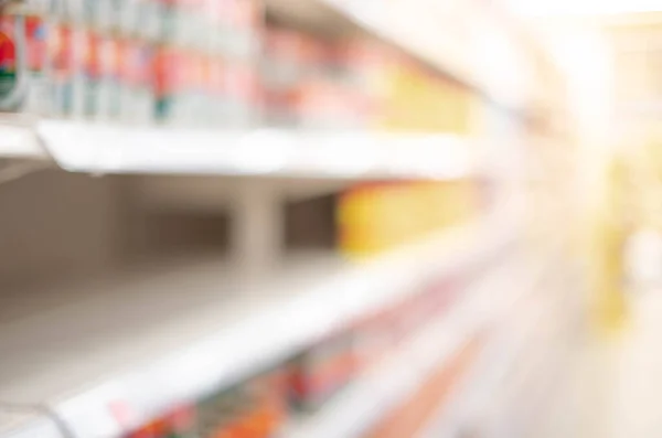 Abstraktní Rozmazaný Efekt Prázdné Regály Potravinami Supermarketu Kvůli Panice Hromadění — Stock fotografie