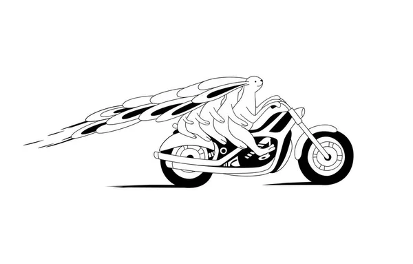 バイクの手描きベクトル漫画のイラストで大きなウサギの家族 かわいいバニーは子供と一緒に旅行します バイクで急いで乗ってください ポストカード 子供の本のデザイン要素 — ストックベクタ