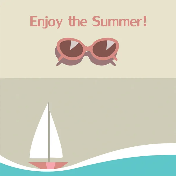 Με φόντο το καλοκαίρι με θάλασσα, γυαλιά ηλίου και γιοτ. Εικονογράφηση διάνυσμα — Διανυσματικό Αρχείο