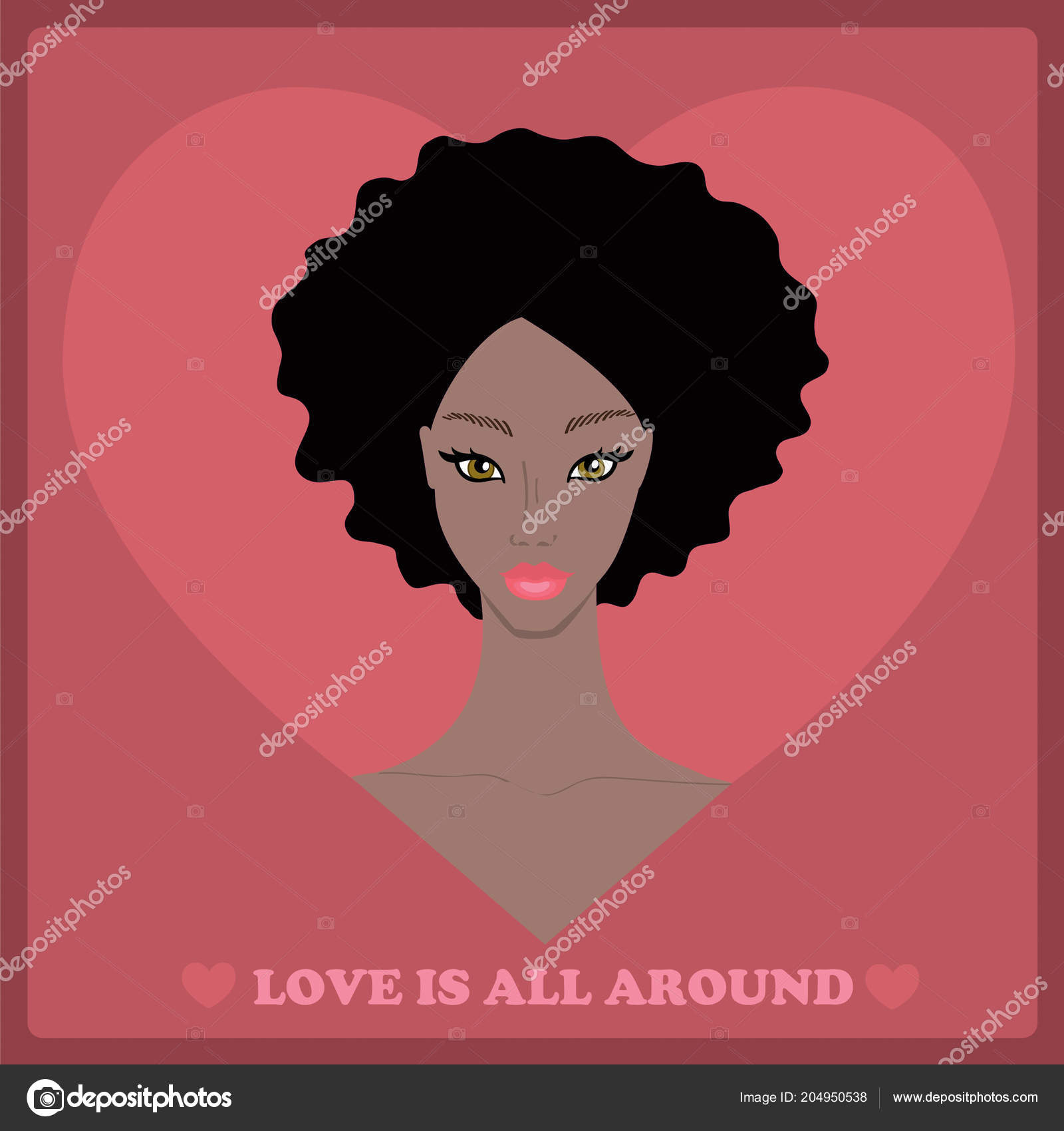 Beautiful African American Woman With Lovely Hairstyle On Pink Red