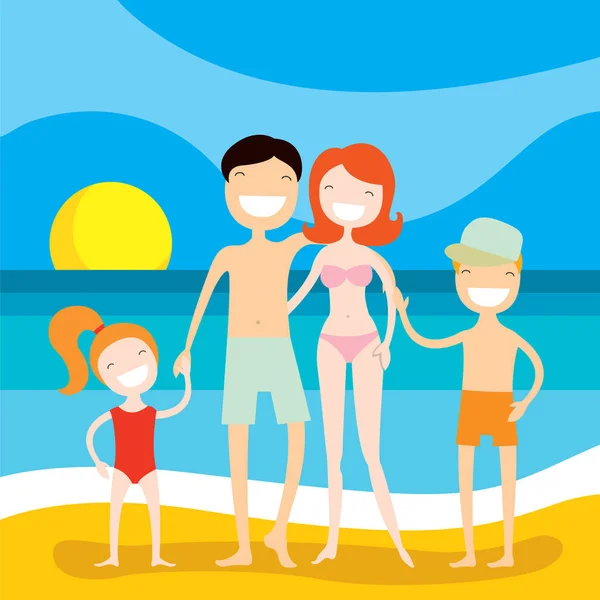 Sahilde mutlu bir aile. Yaz tatili, tatil deniz — Stok Vektör