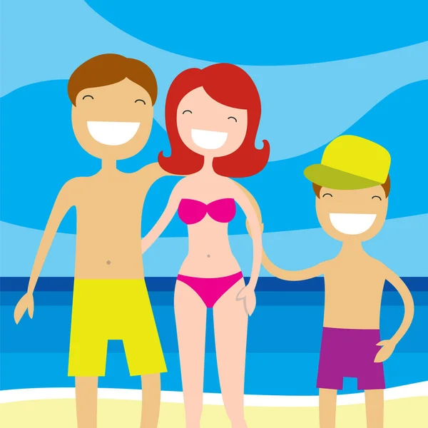 Happy family on the beach. Summer vacation, holidays by the sea — Stock Vector