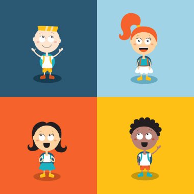 Şirin çocuklar hazır okula geri dön. Çizgi film karakter kümesi