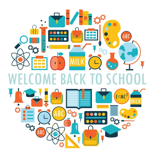 Welcome back to school background with study theme icons — Stock Vector