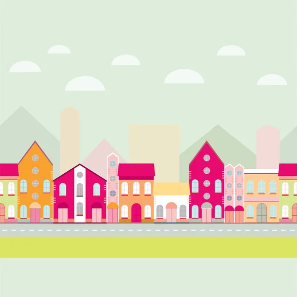 House buildings, home seamless background pattern. Colorful wrapping paper, postcard, banner design template