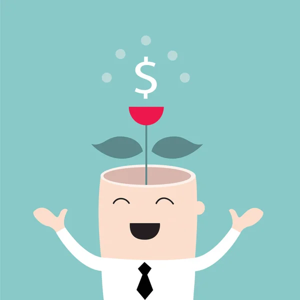 Money tree growing from businessman head. Business success concept — Stock Vector
