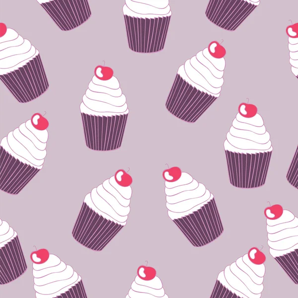 Bonito gostoso cupcake sem costura padrão de fundo — Vetor de Stock