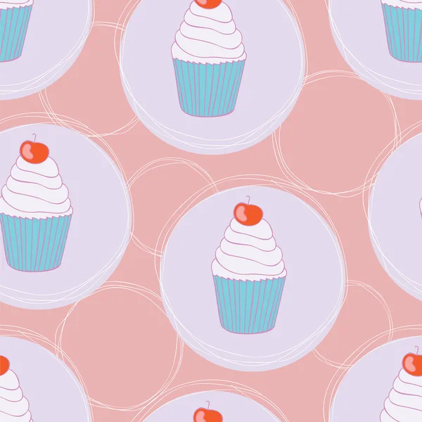 Bonito gostoso cupcake sem costura padrão de fundo — Vetor de Stock