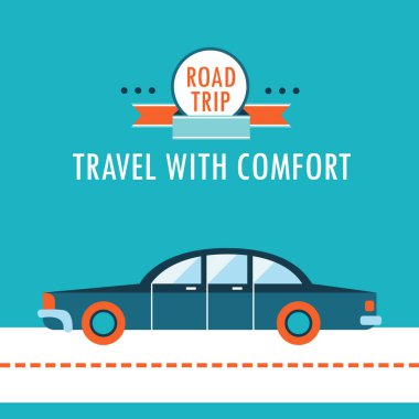 Araba yolda, düz tasarım arka plan şablonu