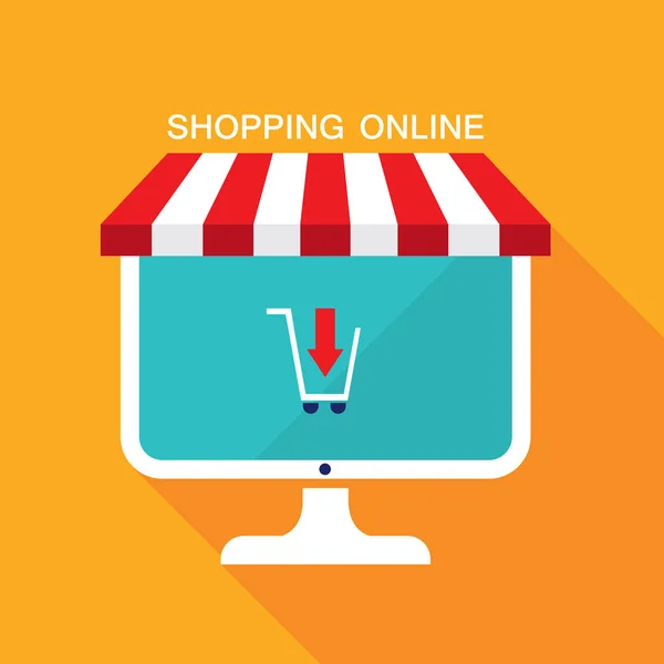 Concepto de comercio electrónico. Tienda online, venta, compra de productos . — Vector de stock