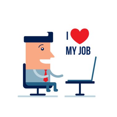 Bilgisayarda çalışan mutlu iş adamı