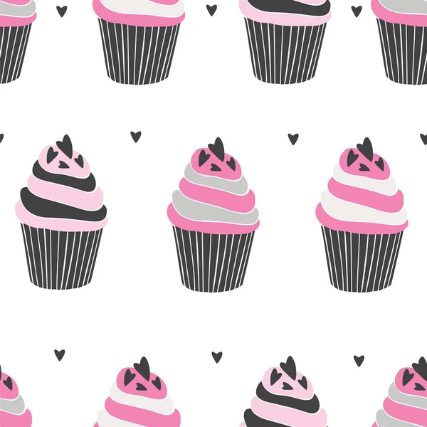 Bella yummy cupcake senza soluzione di continuità modello di sfondo — Vettoriale Stock