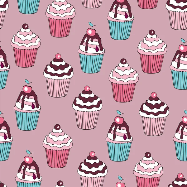 Όμορφα λαχταριστά cupcake απρόσκοπτη υπόβαθρο μοτίβο — Διανυσματικό Αρχείο