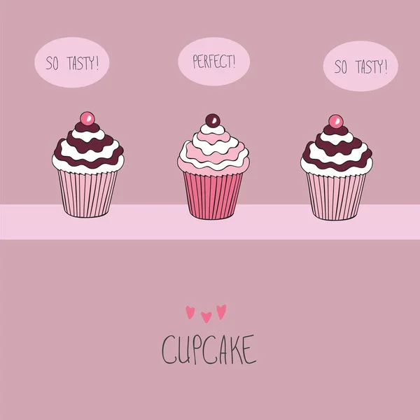 Güzel güzel lezzetli karikatür cupcake — Stok Vektör