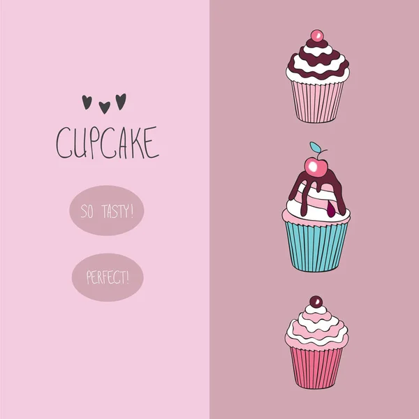 Charmant beau délicieux cupcake de dessin animé — Image vectorielle